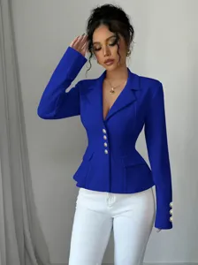 Chaqueta Blazer Mujer Azul Real Entallada Manga Larga Con Solapa Elegante Y Moderna