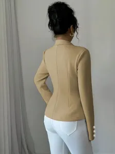 Blazer entallado caqui con solapa y manga larga para mujer, chaqueta elegante de oficina.