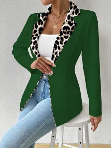 Veste de blazer verte pour femme avec revers imprimé léopard élégante et chic au quotidien