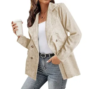 Damen Freizeit Kord Blazer Jacke in einfarbig zweireihig Mantel Oberbekleidung Top