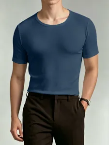 Men's solid color short sleeve casual slim fit crewneck t-shirt fabric detail view