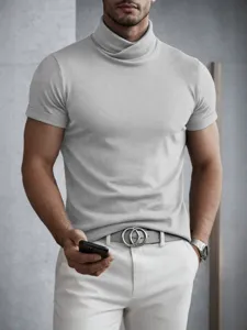 Men's short sleeve turtleneck t-shirt casual slim fit solid color top main view photo
