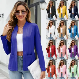Giacca Blazer da Donna Casual a Tinta Unita Aperta Sul Davanti Manica Lunga Cappotto con Revers con Tasche Abbigliamento da Ufficio