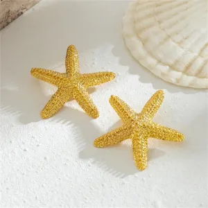 Gold starfish earrings for women beach vacation party jewelry statement metal ear studs chic
