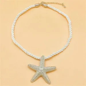 Exquisite beach starfish pendant necklace with white rope chain, perfect for summer vacation party.