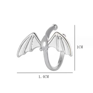 Silver bat ear cuff gothic style punk clip on earring minimalist jewelry accessory 1.4cm width