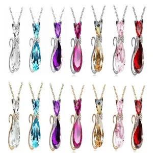 Kristallen kattenketting met schattige strik en sprankelende edelsteen hanger, meerdere kleuren.
