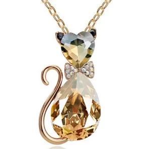 Kristallen kattenketting met gouden ketting, sprankelende strass-hanger voor dames en meisjes.