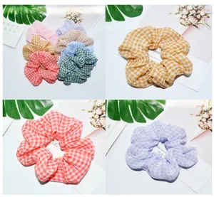 Klassieke geruite chiffon haarelastiekjes, zachte haarbanden, kleurrijke haaraccessoires.