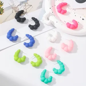 Western Fashion Candy Color Croissant Geometric C-Shaped Stud Earrings Hollow CCB Bubble Half Circle Hoop Earrings For Women
