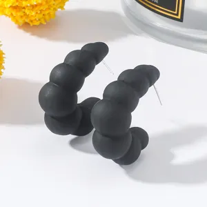 Chunky matte black bubble hoop earrings geometric C-shaped statement earrings for women daily wear