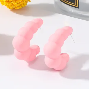Chic pink croissant C-shaped hoop earrings sweet candy color geometric studs daily