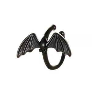 Detailed view of the gothic black bat ear cuff, unique wing design for non-pierced ears.