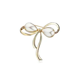 Koreanischer Stil Hohl Schleife Brosche Damen Elegant Legierung Künstliche Perle Strass Nadel für Jacke Schal Schmuck Zubehör