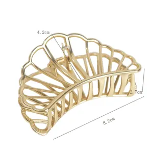 Pinza de pelo geométrica de metal dorado para mujer, accesorio grande y hueco bien.