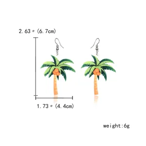 Acryl kokosboom hangende oren in tropische stijl, lichte zomerse sieraden voor dames.