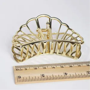 Pinza de pelo geometrica hueca de metal dorado, gran pinza de ducha para mujeres.