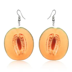Schattige acryl halve meloen fruit hangende oorbellen voor dames, frisse zomerse stijl mode sieraden.