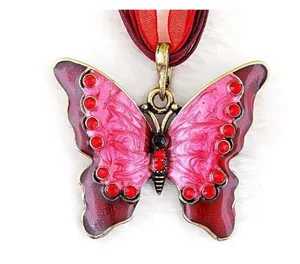 Vintage strass emaille vlinder legering hanger ketting, elegante Europese stijl sieraden.