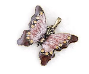 Gedetailleerd shot van vintage legering strass emaille vlinder hanger ketting sieraden accessoire