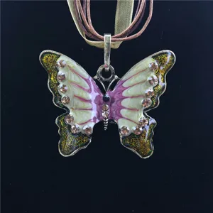 Retro strass olie druppel vlinder legering ketting gedetailleerd uitzicht insect hanger