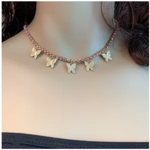 Collana tennis in strass con ciondoli a farfalla dorati gioielli da donna alla moda.