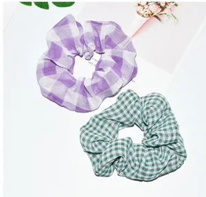 Twee stuks Koreaanse stijl ruitjes haarrekkers, zachte chiffon mesh haarelastiekjes vrouwen.