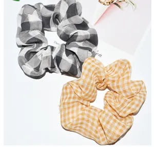 Chiffon geruite haarelastiekjes set, stijlvolle elastische haarbanden voor dames en dagelijks.