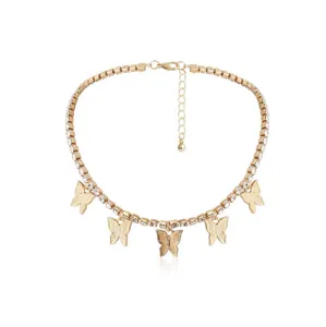 Collana girocollo con farfalla in strass dorato pendente catena di cristallo brillante gioiello