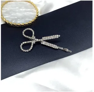 Detailansicht einer glitzernden Strass Schere Haarnadel, elegantes Haaraccessoire in Silber.
