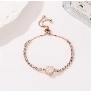 Prachtige roségoud hart zirkonia tennisarmband, elegante verstelbare schuifketting sieraden.