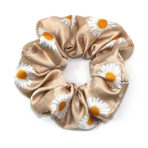 Zijden satijnen bloemen haarscrunchie haarelastiek, schattig madeliefje haaraccessoire voor dames.