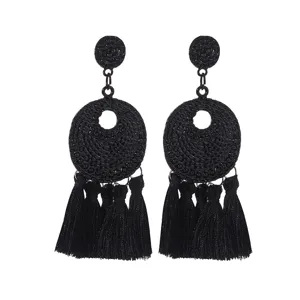 Zwarte vintage kwast oorringen voor vrouwen mode lange hangende oorringen sieraden stijl