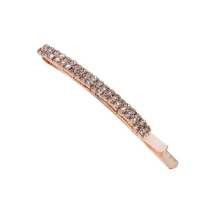 Sprankelende haarspeld met dubbele rij strass-steentjes, elegante metalen ponyklem.