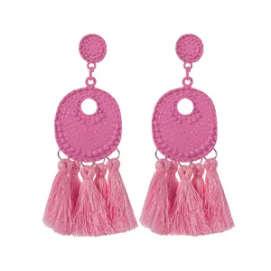 Vintage Legering Lange Kwastjes Oorbellen Voor Vrouwen Mode Geometrische Ronde Oorknopjes Met Stoffen Franjes Feest Sieraden