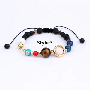 Zonnestelsel acht planeten natuurlijke lavasteen gevlochten armband stijl 3 detail
