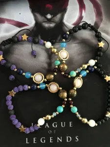 Zonnestelsel kraal armband set met natuurlijke vulkanische steen en metalen ster bedels