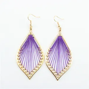 Pendientes colgantes geométricos huecos de hilo envuelto estilo bohemio vintage joyería.