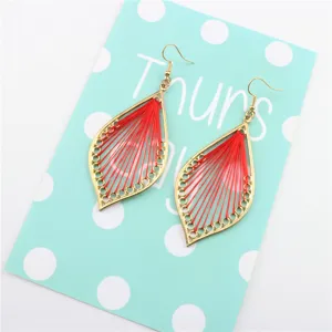 Pendientes colgantes de rombos calados tejidos a mano estilo bohemio vintage joyas.
