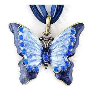 Vintage strass geemailleerde vlinder legering ketting voor vrouwen blauwe insect hanger