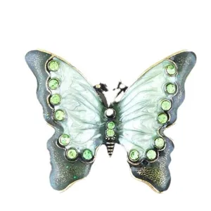 Vintage Groene Emaille Vlinder Strass Steen Legering Ketting Hanger Mode Sieraden