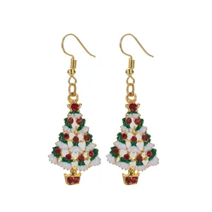 Orecchini Pendenti a Forma di Albero di Natale in Lega con Strass da Donna Eleganti Orecchini a Gancio con Fiocco di Neve in Smalto per Festa Regalo Gioielli