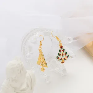 Orecchini albero di Natale chic da donna, eleganti pendenti con strass festivi nuovi