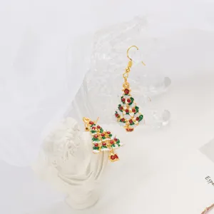 Orecchini a pendolo albero di Natale con strass rossi e verdi, gioielli festivi eleganti.
