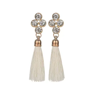 Retro bohemien strass kruis witte kwast oorbellen elegante mode vrouwen sieraden chic
