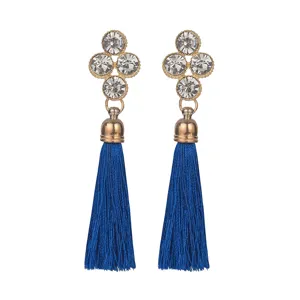 Blauwe kwast strass oorbellen, elegante goudkleurige bungelende oorbellen voor dames.