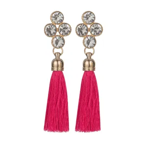 Vintage bohemien kristal klaver kwast oorbellen voor vrouwen mode hangende sieraden.