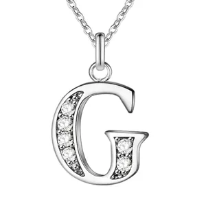 Zilveren letter G hanger halsketting met sprankelende kristallen strass dames mode sieraden.