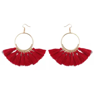 Boheemse Legering Kwastje Hoepel Oorbellen Vintage Etnische Grote Cirkel Hangen Oorbellen Voor Vrouwen Mode Sieraden