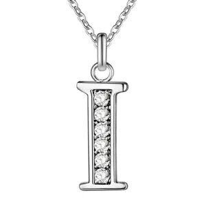 Zilverkleurige letter I hanger ketting met sprankelende zirkonia stenen mode sieraden